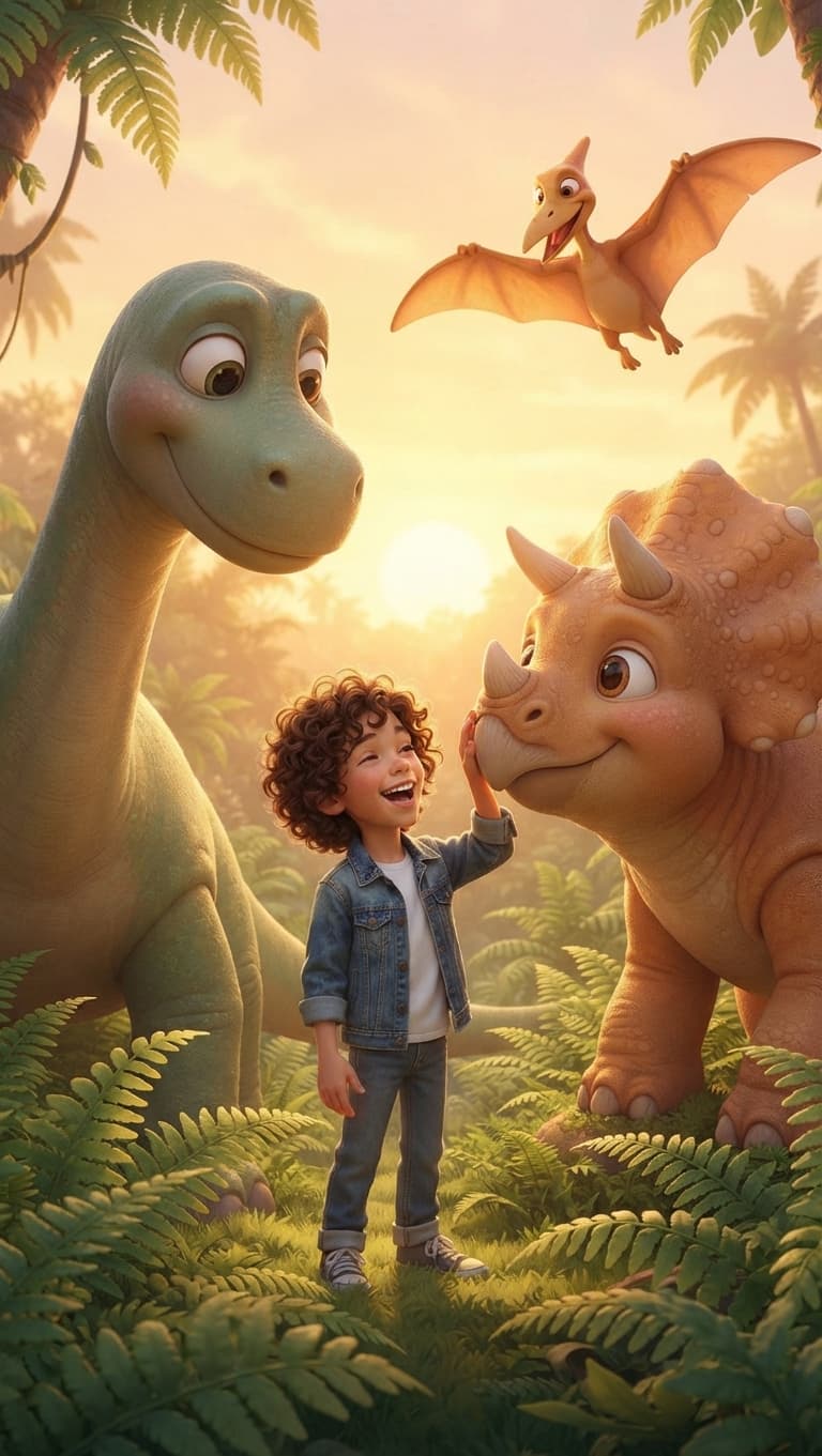 Couverture d'exemple : univers Dinosaures, style Cartoon 3D (façon Pixar)