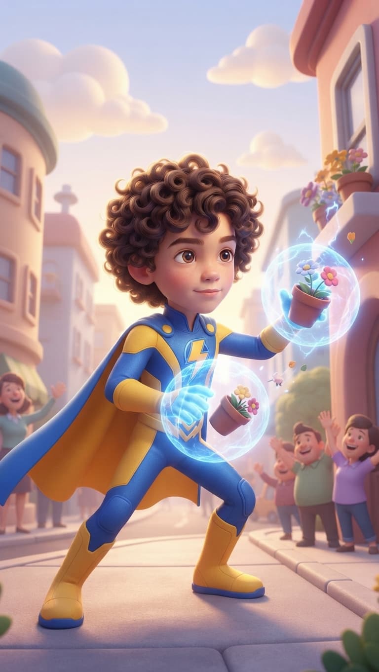 Couverture d'exemple : univers Super-héros, style Cartoon 3D (façon Pixar)